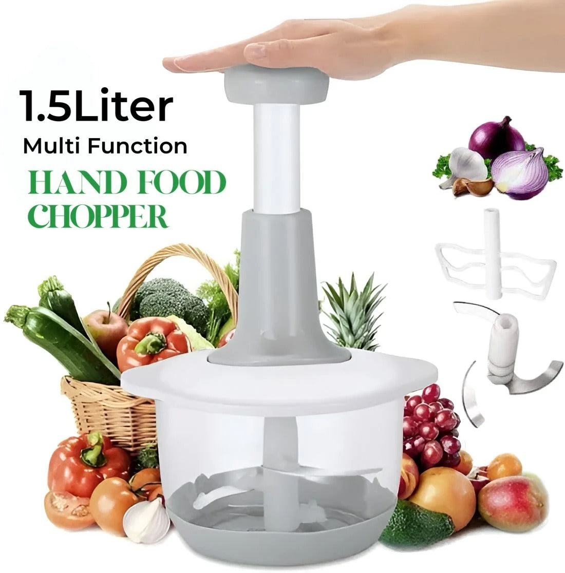 🥗 1.5L Multi-Function Hand Food Chopper – Powerful Manual Vegetable Cutter & Mixer